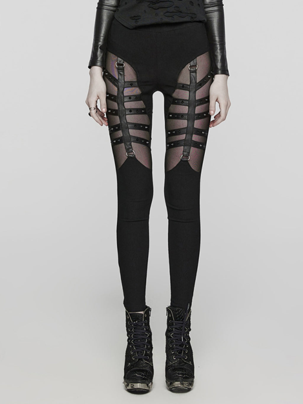 Punk Cutout Mesh Skinny Pants