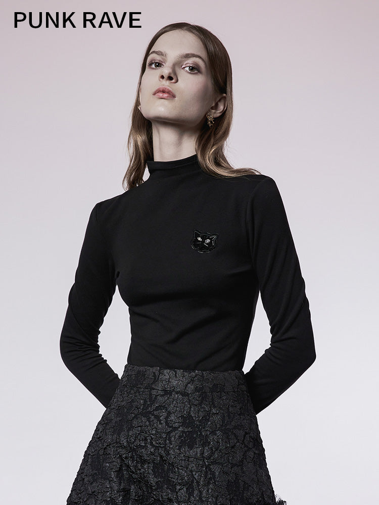 Black Mock-Neck Slim Tee
