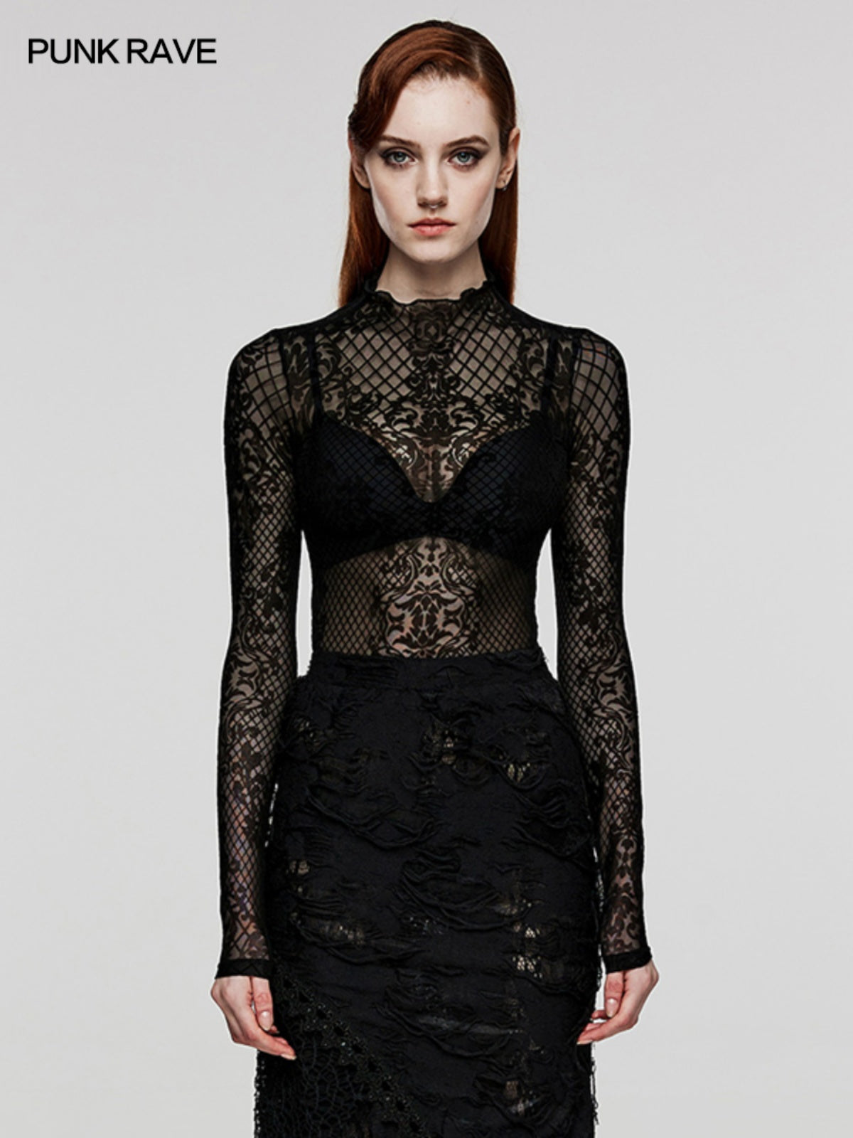 Goth Velvet Turtleneck Lace Top