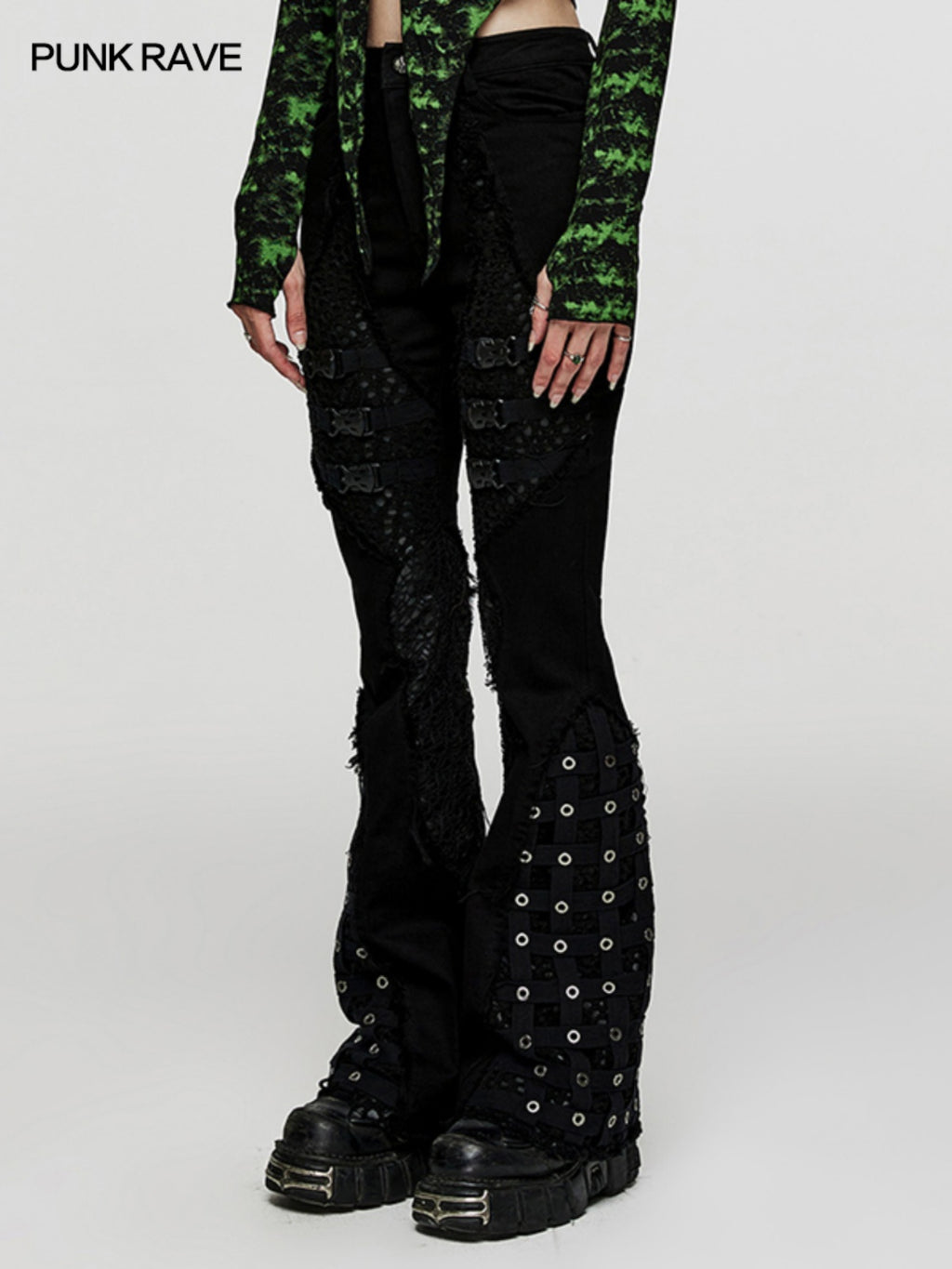 Punk Ripped Flared Jeans Women