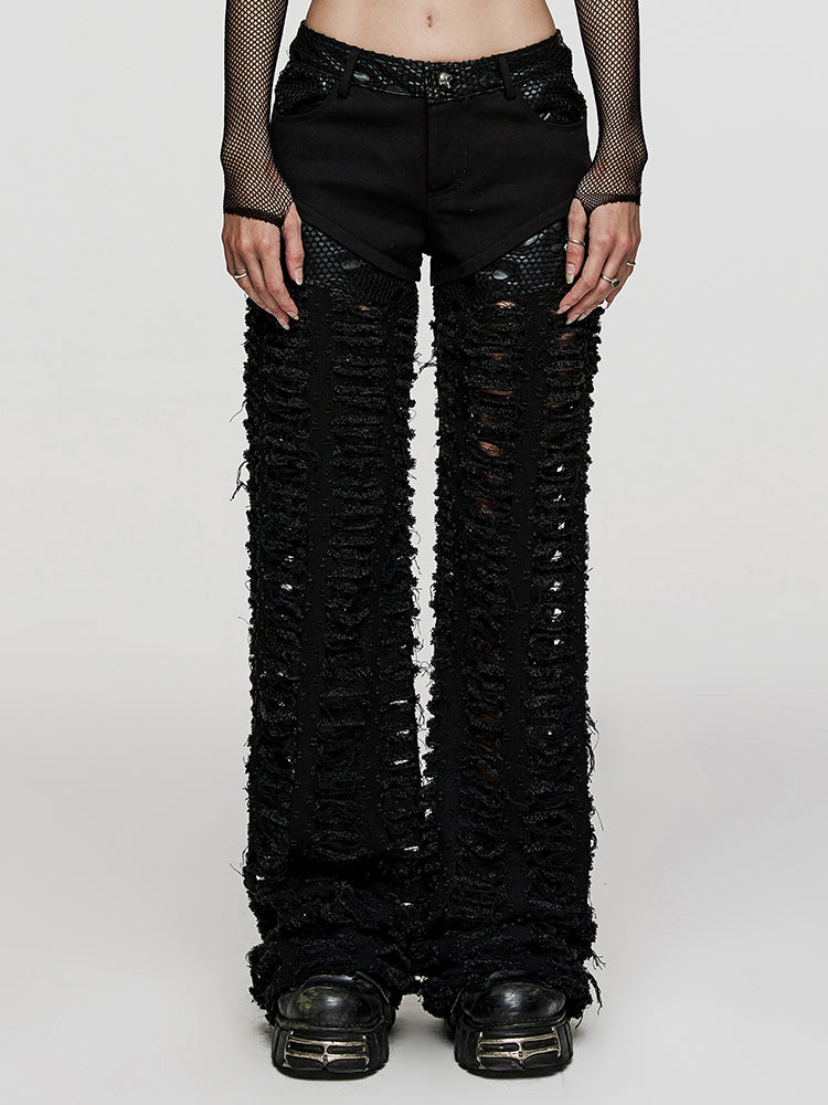 Ripped Wide-Leg Punk Denim Pants