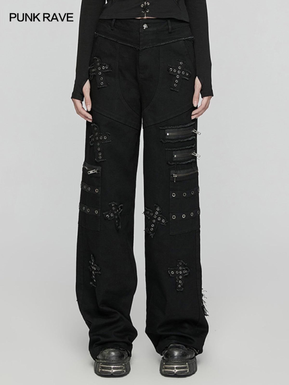 Punk High-Waist Flared Denim Pants