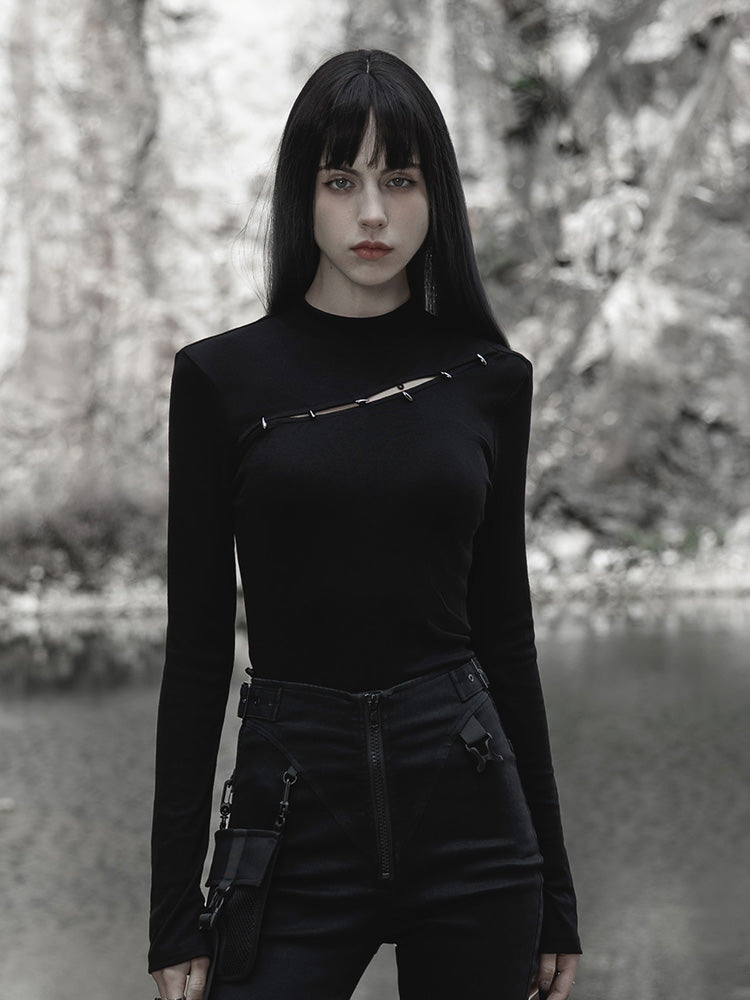 Cutout Slim Black Knit Tee