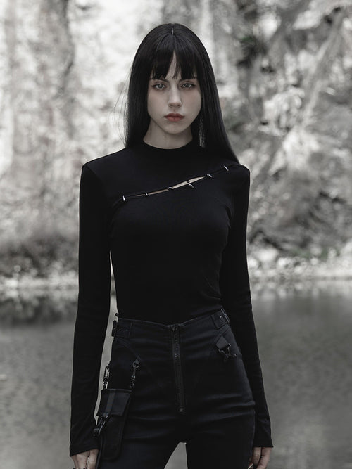 Cutout Slim Black Knit Tee