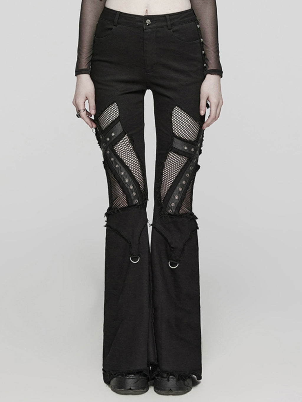 Punk Mesh Patchwork Flared Jeans