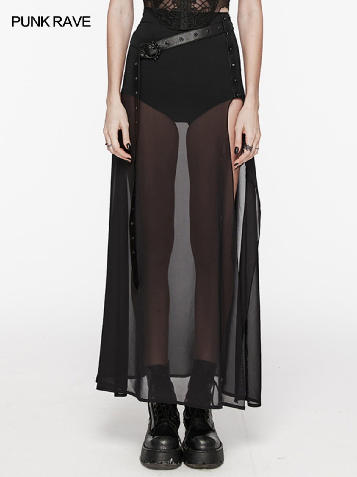 Goth sheer slit mesh maxi skirt