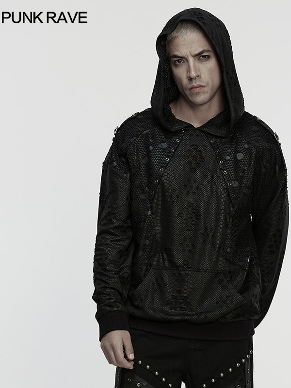Punk Distressed Mesh Hoodie