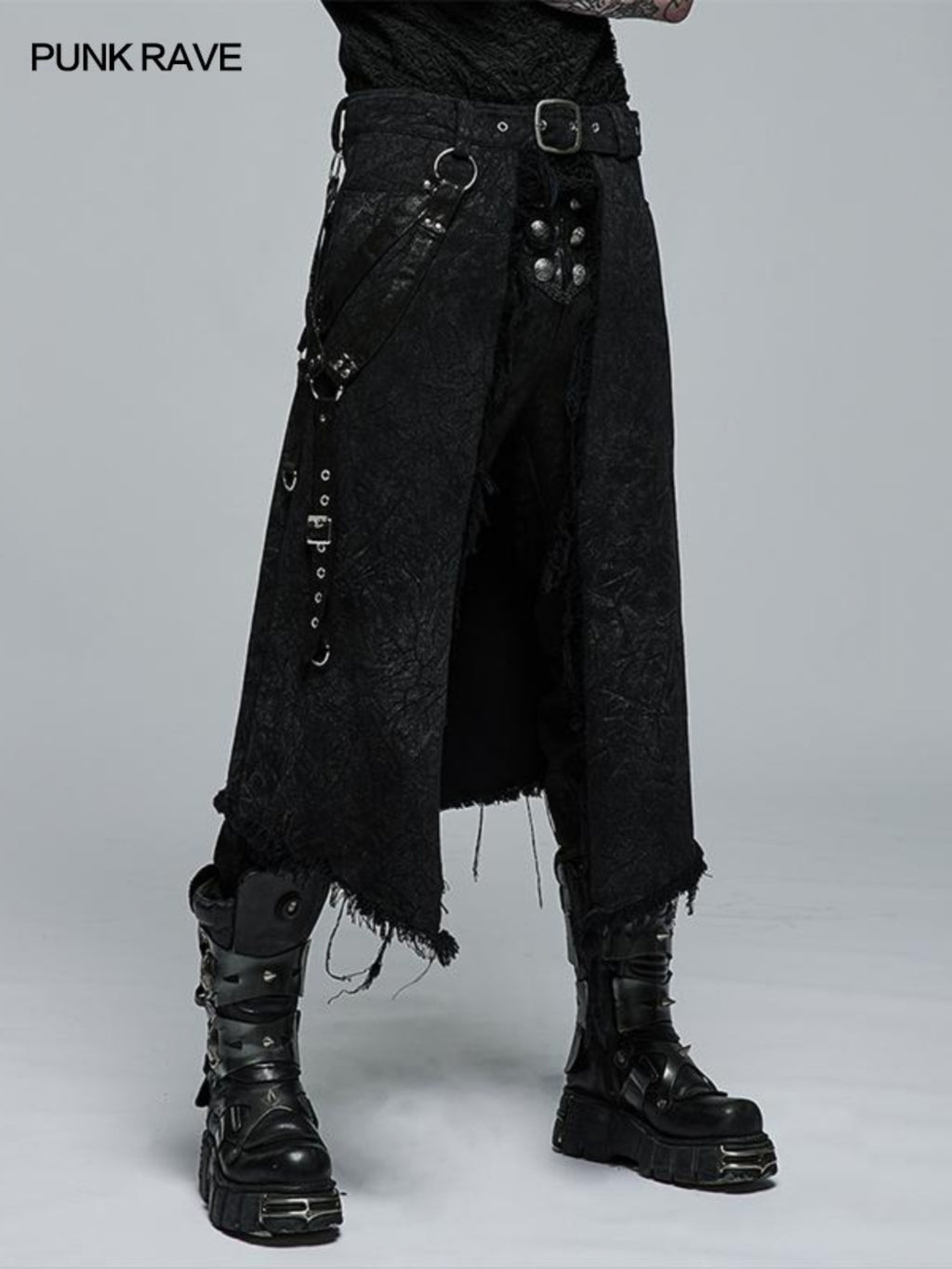 Goth asymmetric stage kilt-pants