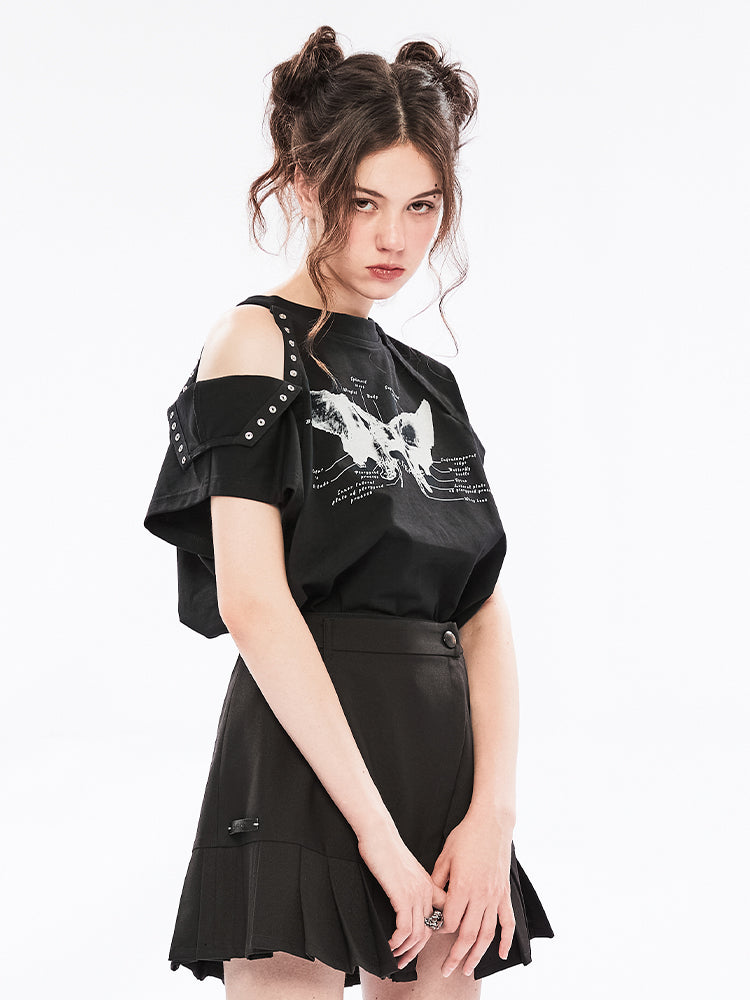 Punk Off-Shoulder Black Tee