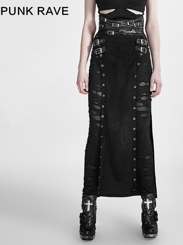 Double-Split Faux Suede Skirt