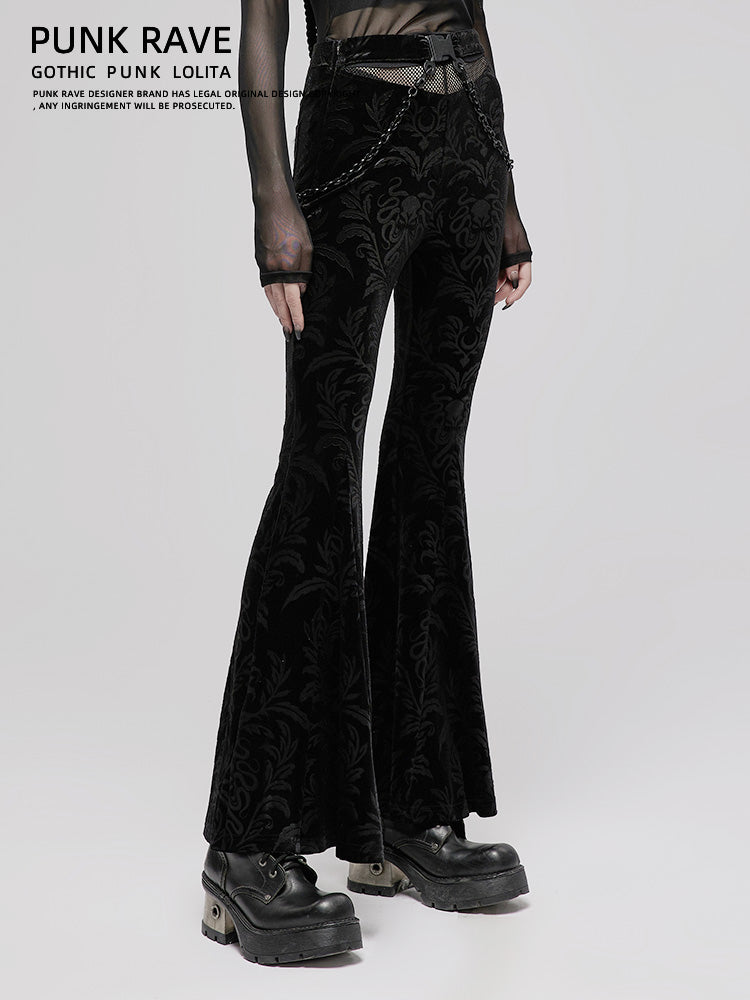Black Velvet Flared Tech Pants
