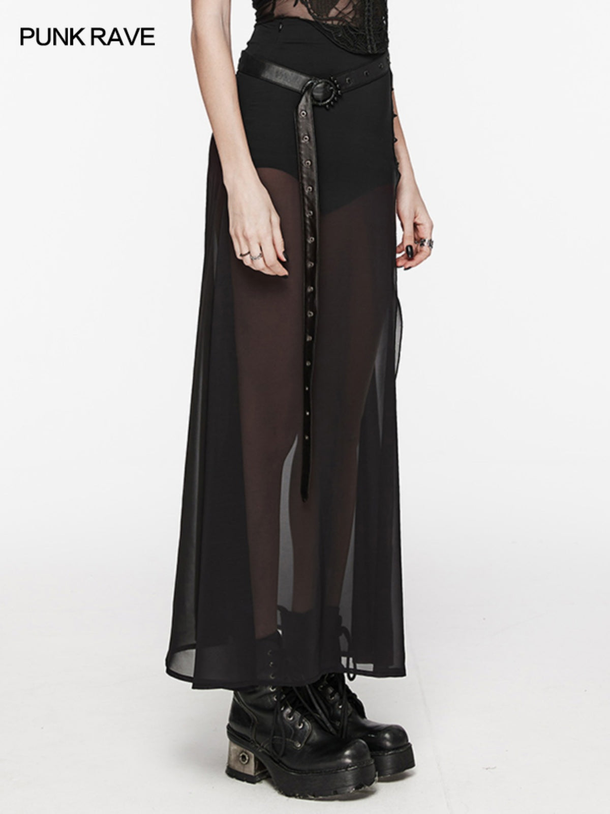 Goth sheer slit mesh maxi skirt