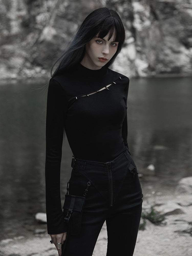 Cutout Slim Black Knit Tee