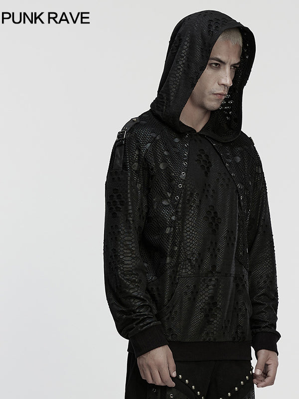 Punk Distressed Mesh Hoodie