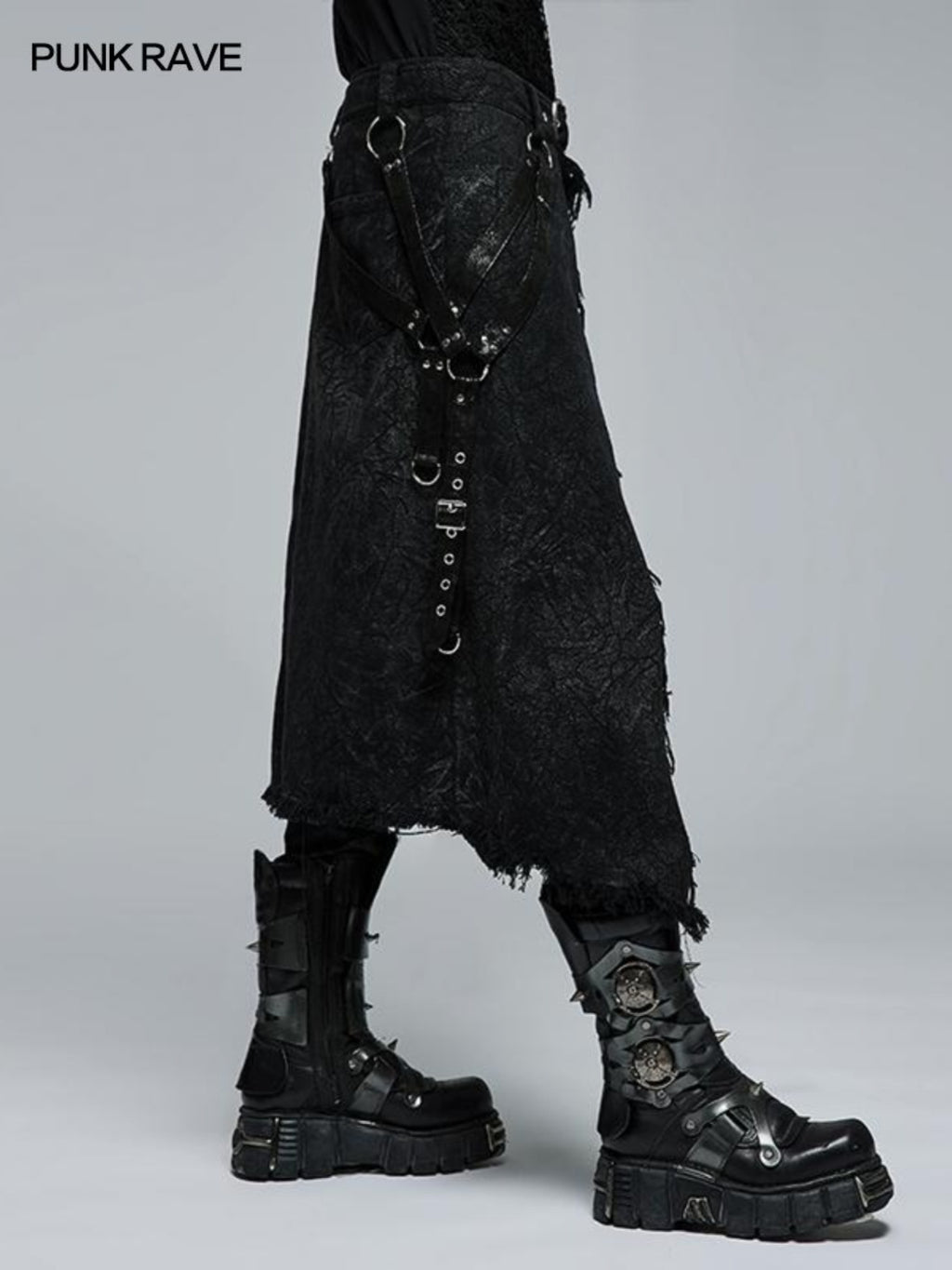 Goth asymmetric stage kilt-pants