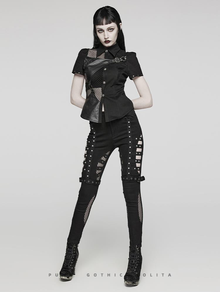 Punk High-Waist Cutout Skinny Jeans