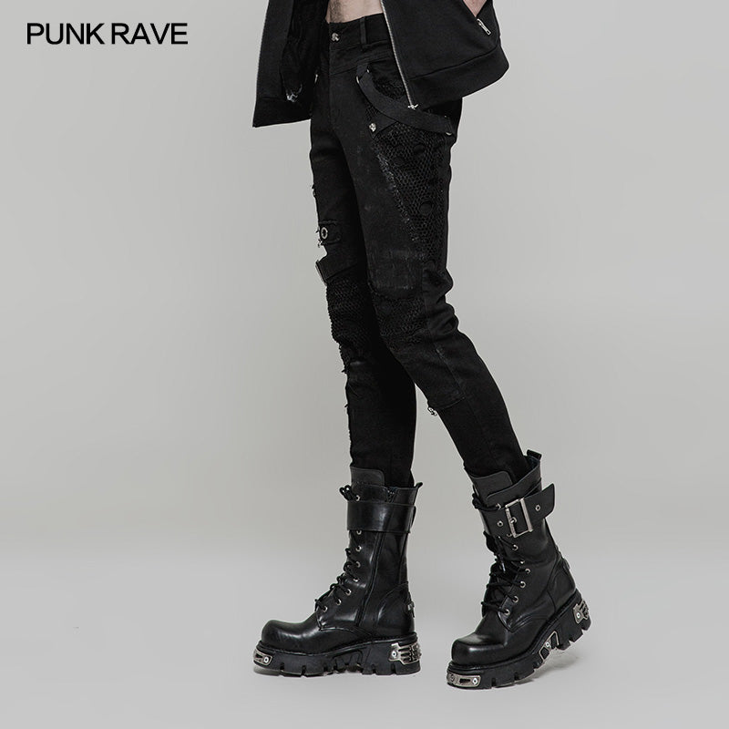 Punk Slim Black Straight Jeans