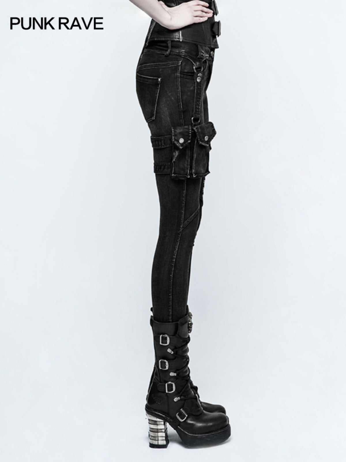 Moto-Style High-Waist Skinny Jeans
