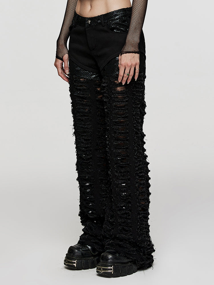 Ripped Wide-Leg Punk Denim Pants
