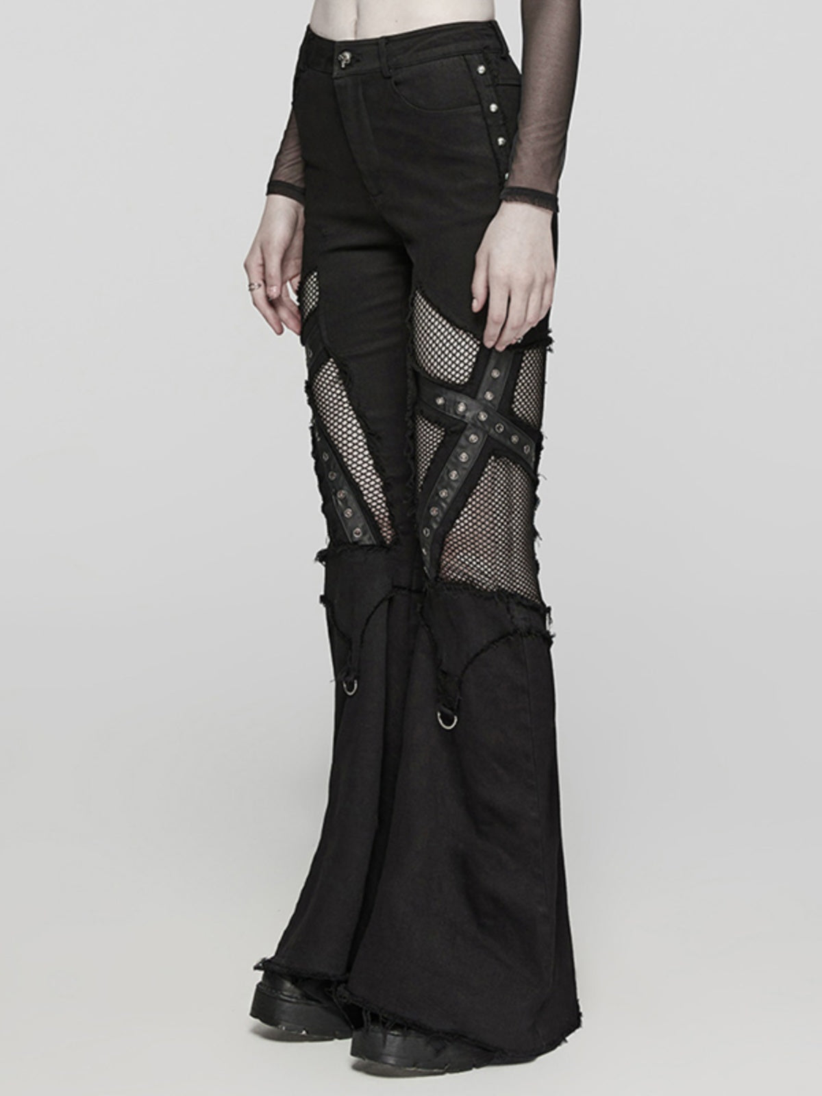 Punk Mesh Patchwork Flared Jeans