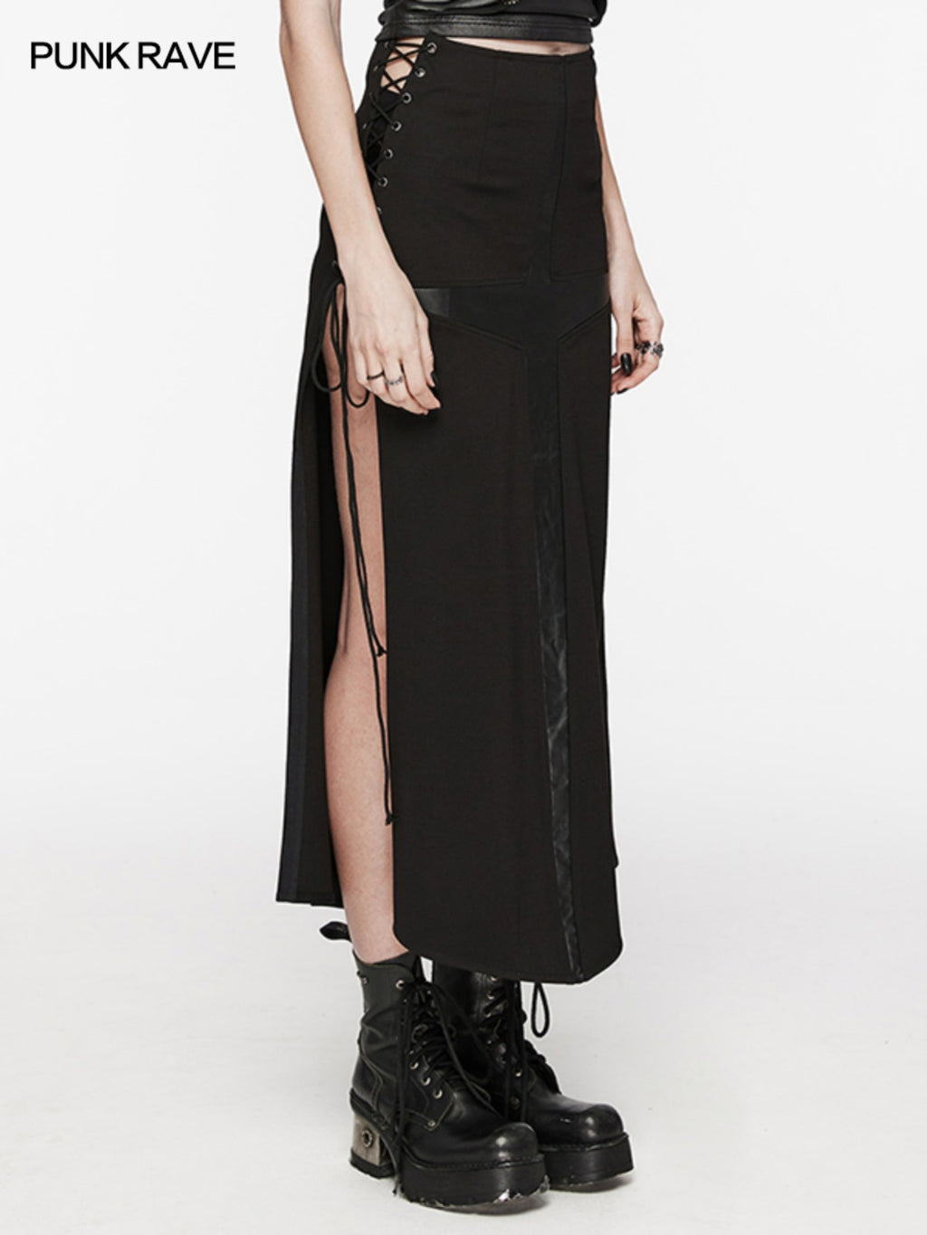 High-slit punk bodycon maxi skirt