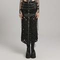 Cutout mesh distressed pencil skirt
