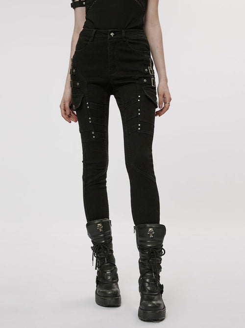 Black Stretch Skinny Punk Jeans
