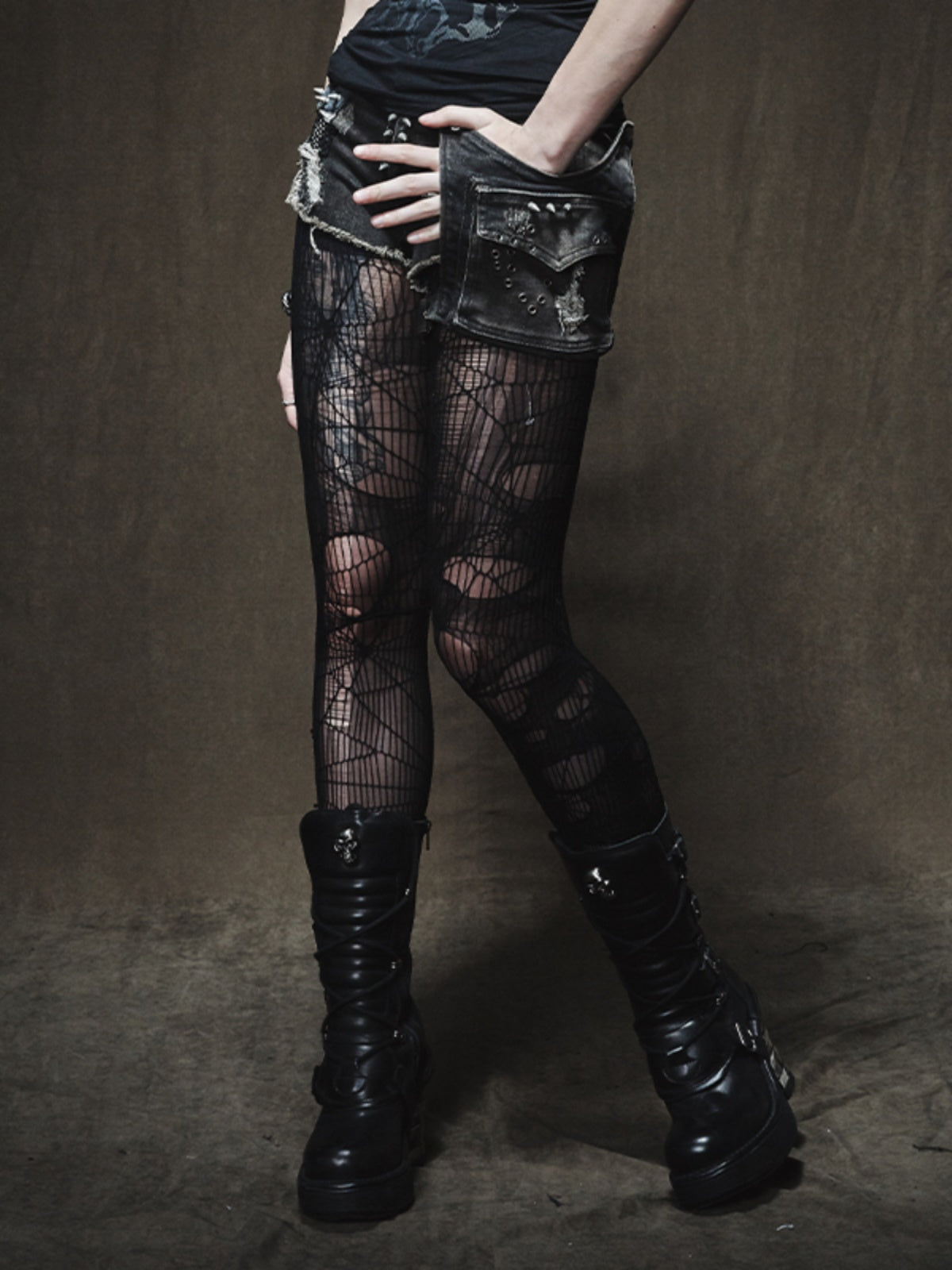 Punk Patchwork Skinny Denim Shorts