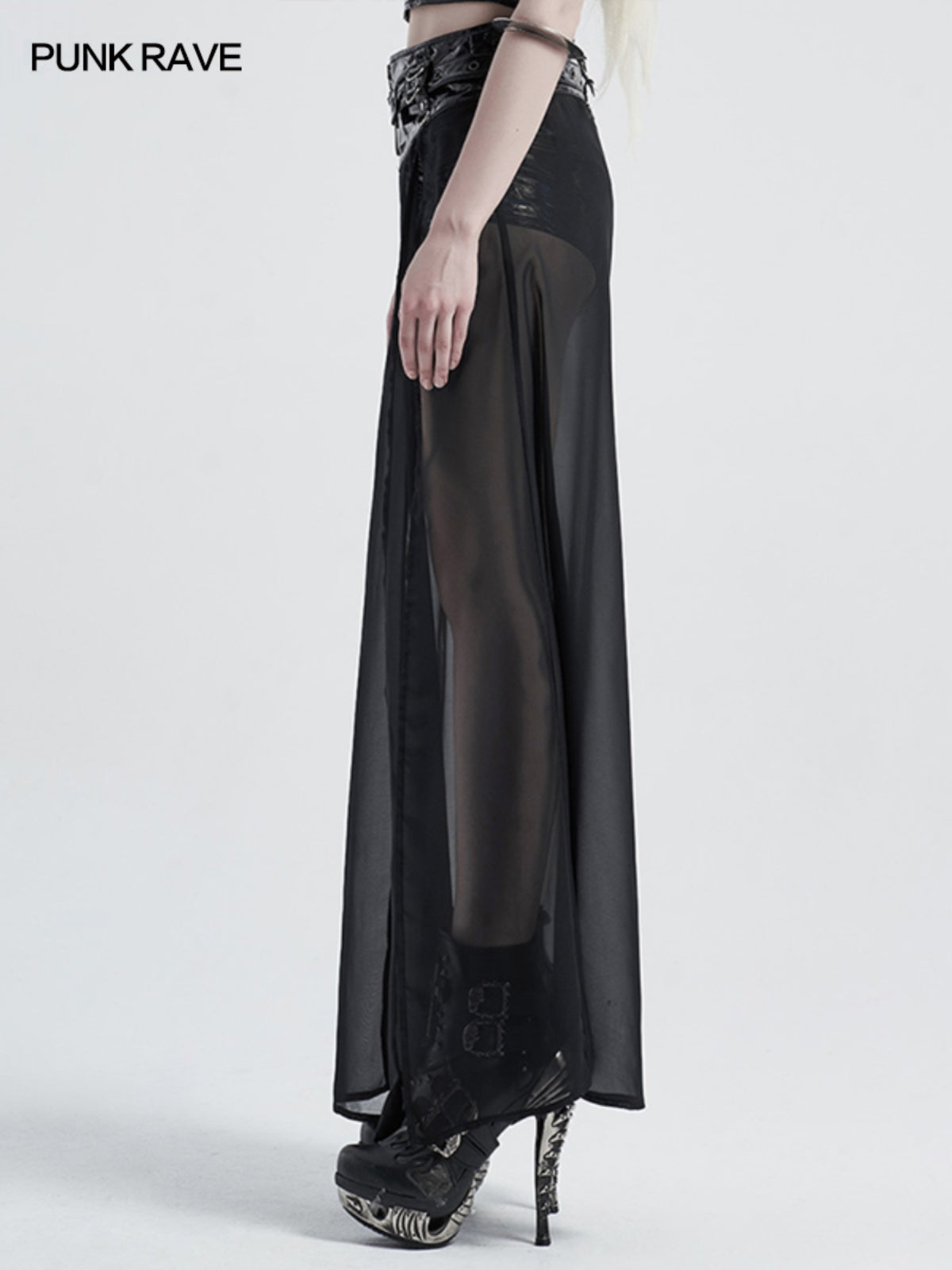 Punk Mesh Split Layered Skirt