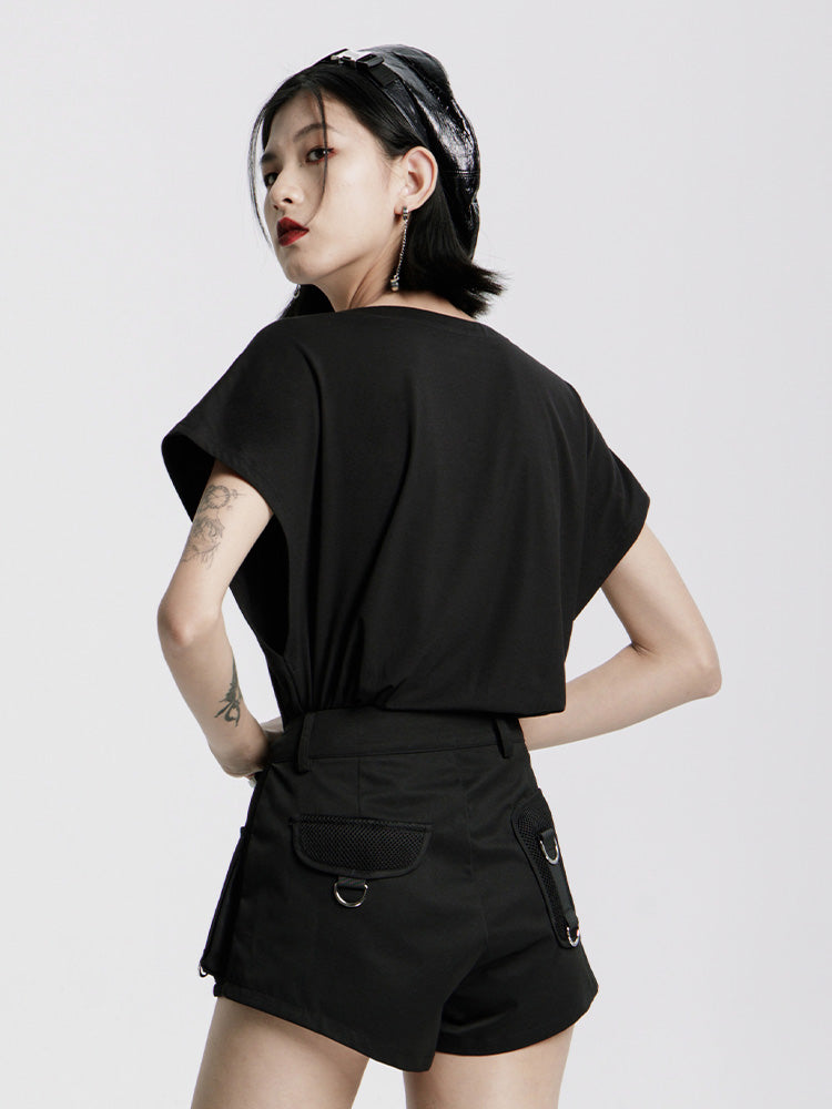 Black Punk V-Neck Loose Tee