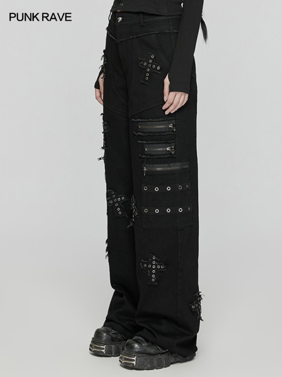 Punk High-Waist Flared Denim Pants