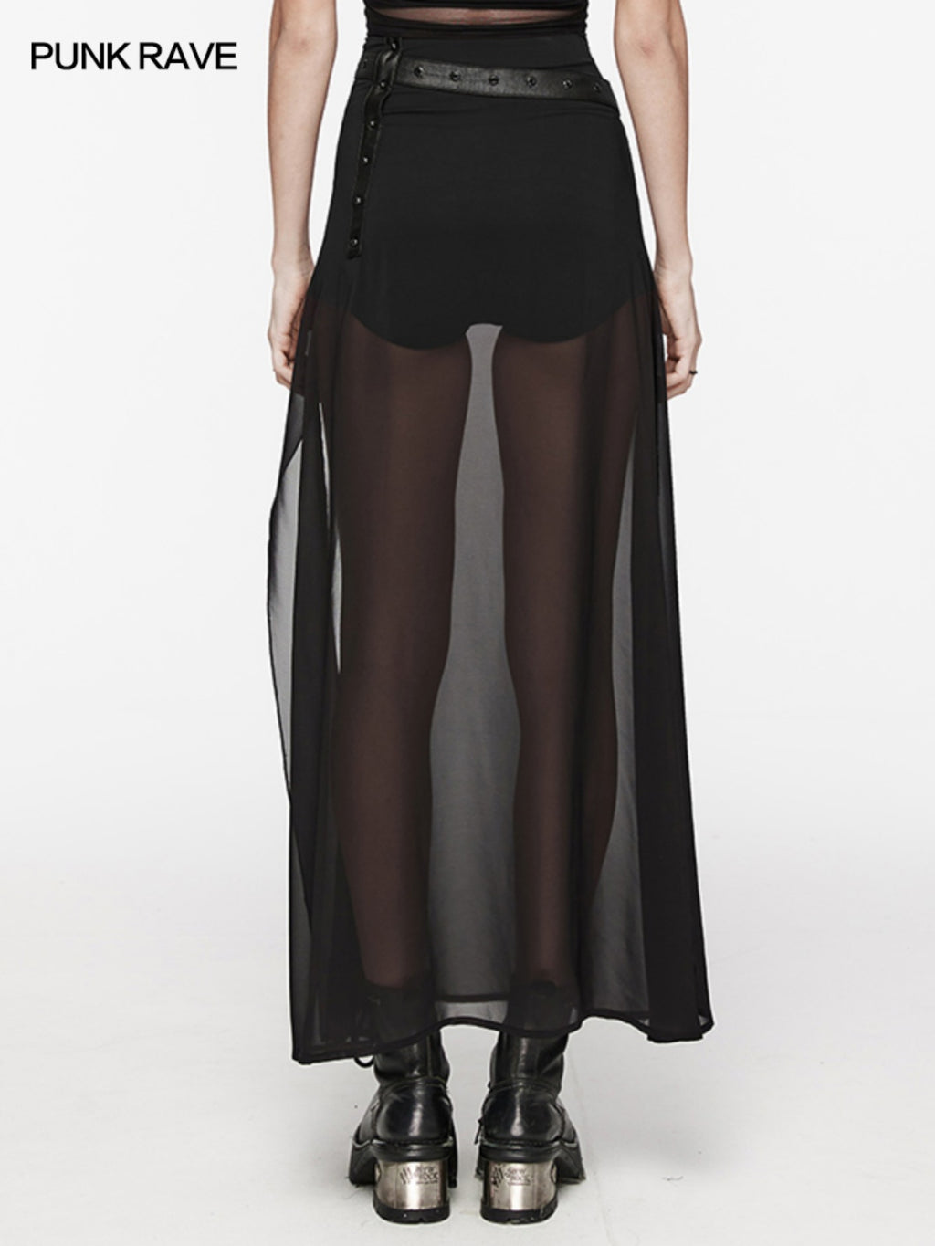 Goth sheer slit mesh maxi skirt