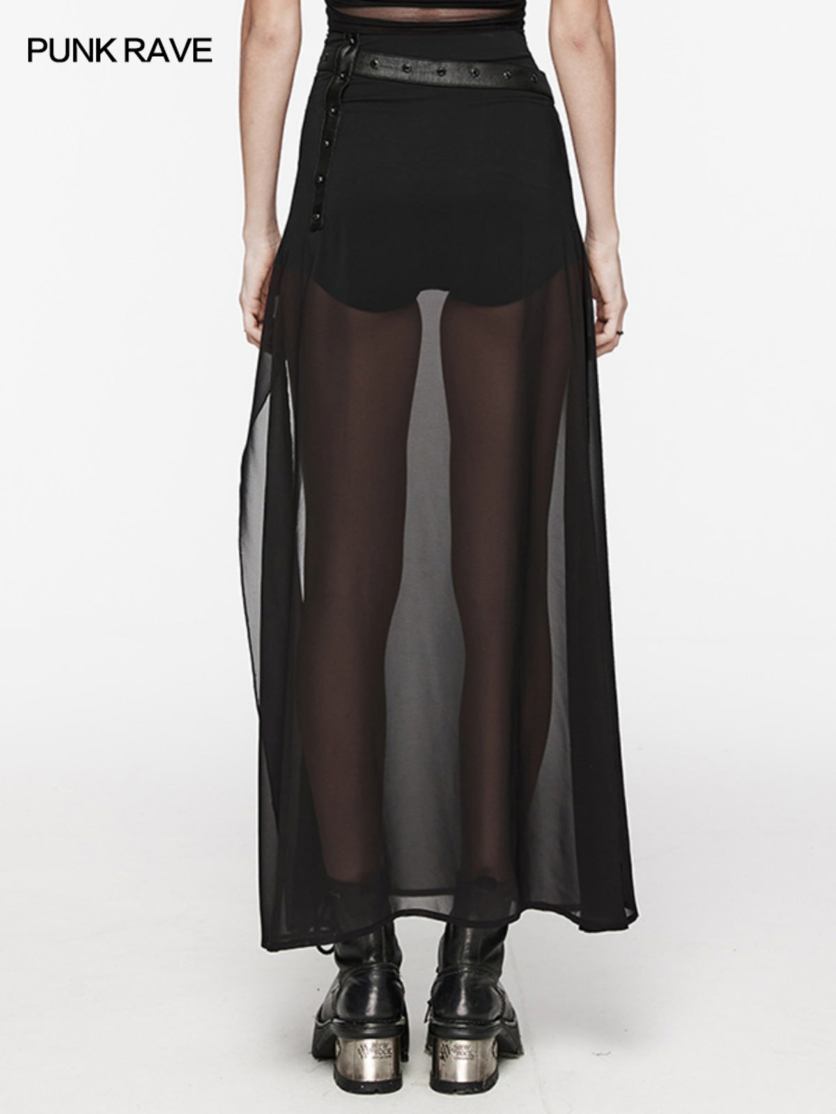 Goth sheer slit mesh maxi skirt