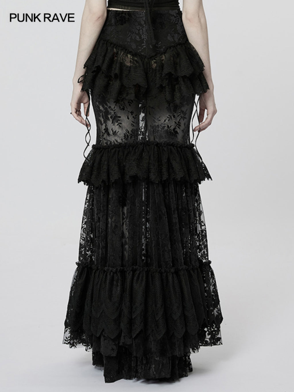 Punk Mesh Lace Midi Skirt