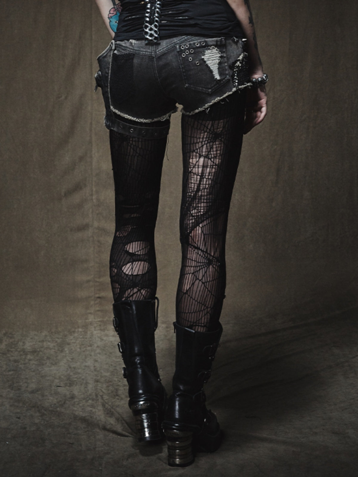 Punk Patchwork Skinny Denim Shorts