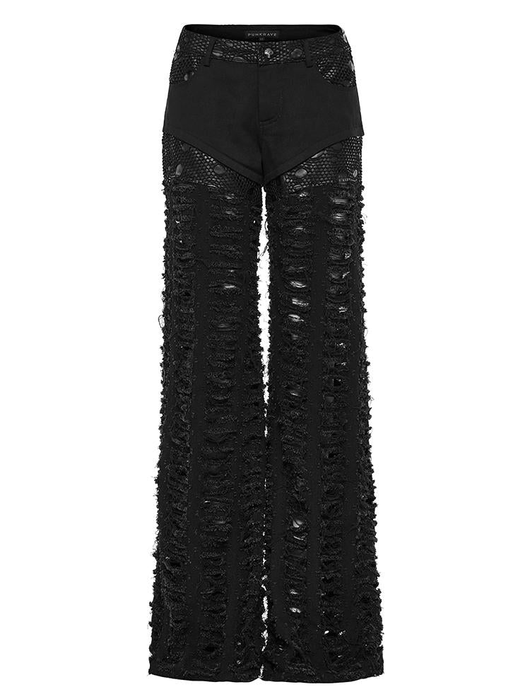 Ripped Wide-Leg Punk Denim Pants