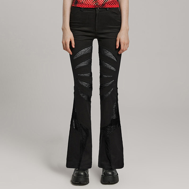 Goth Web Cutout Flared Pants