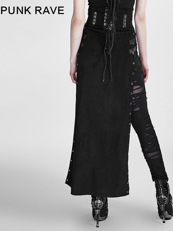 Double-Split Faux Suede Skirt