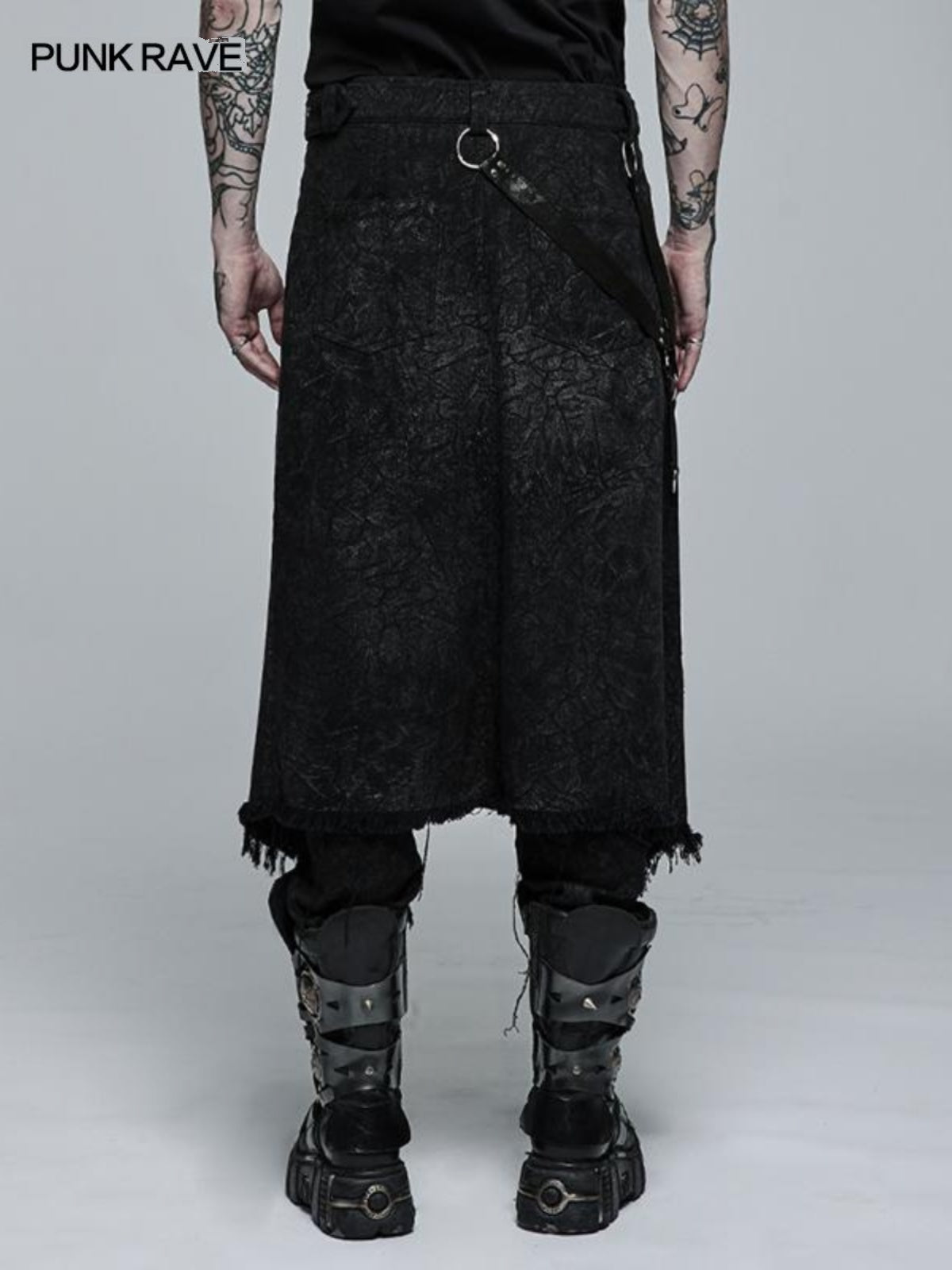Goth asymmetric stage kilt-pants