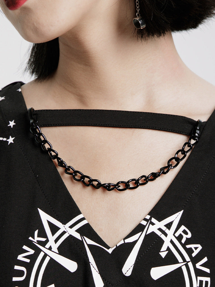 Black Punk V-Neck Loose Tee