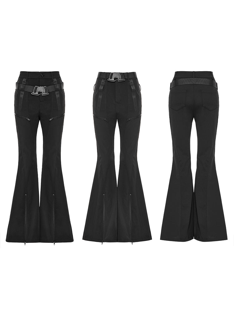 Cyberpunk High-Slit Cargo Flare Pants