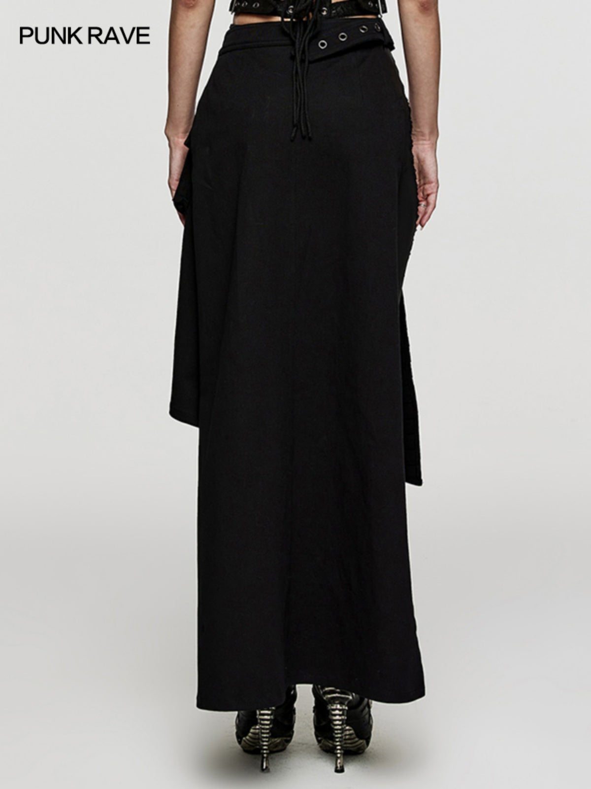 Punk denim asymmetric maxi skirt