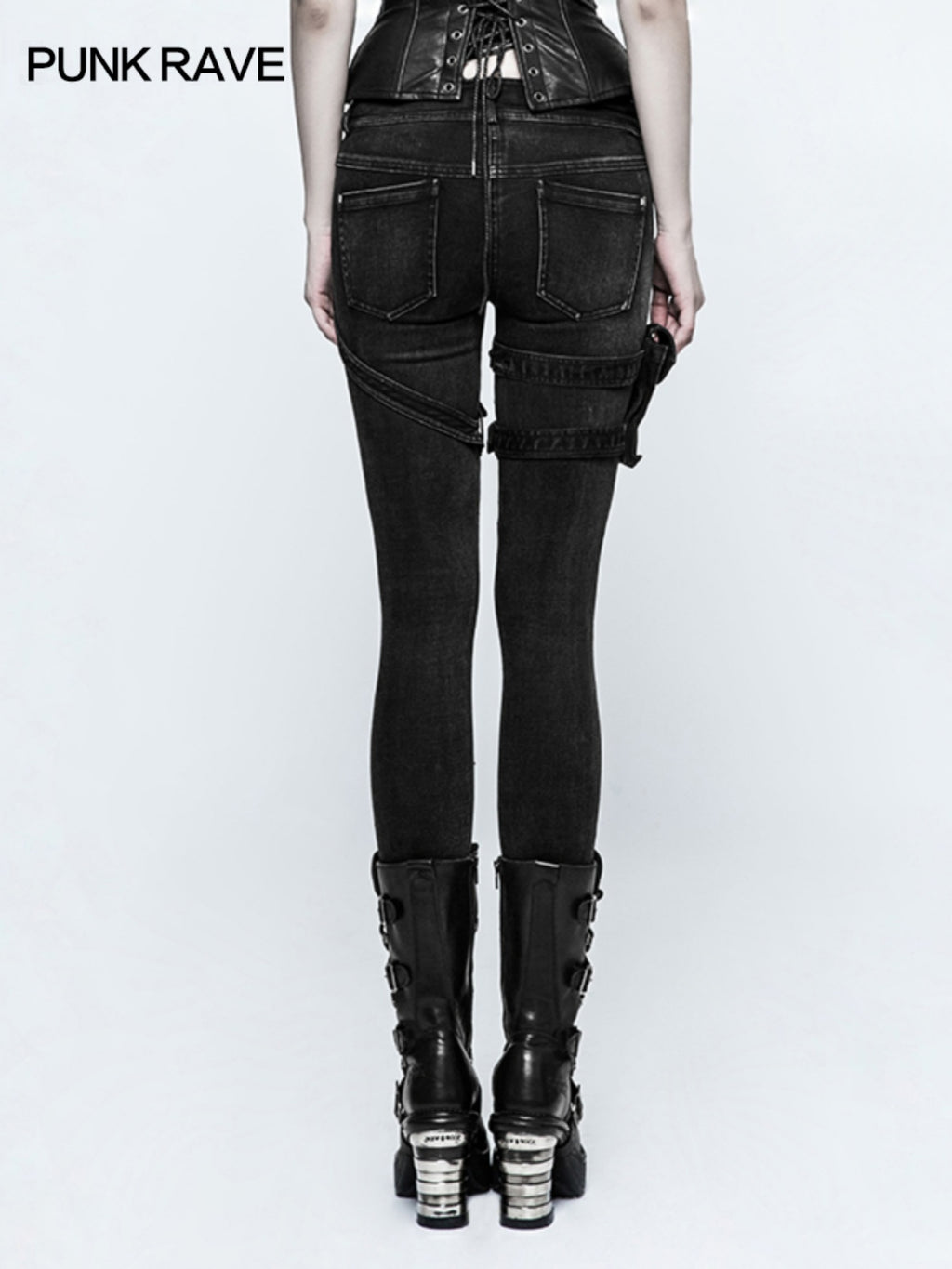 Moto-Style High-Waist Skinny Jeans