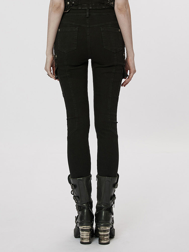 Black Stretch Skinny Punk Jeans