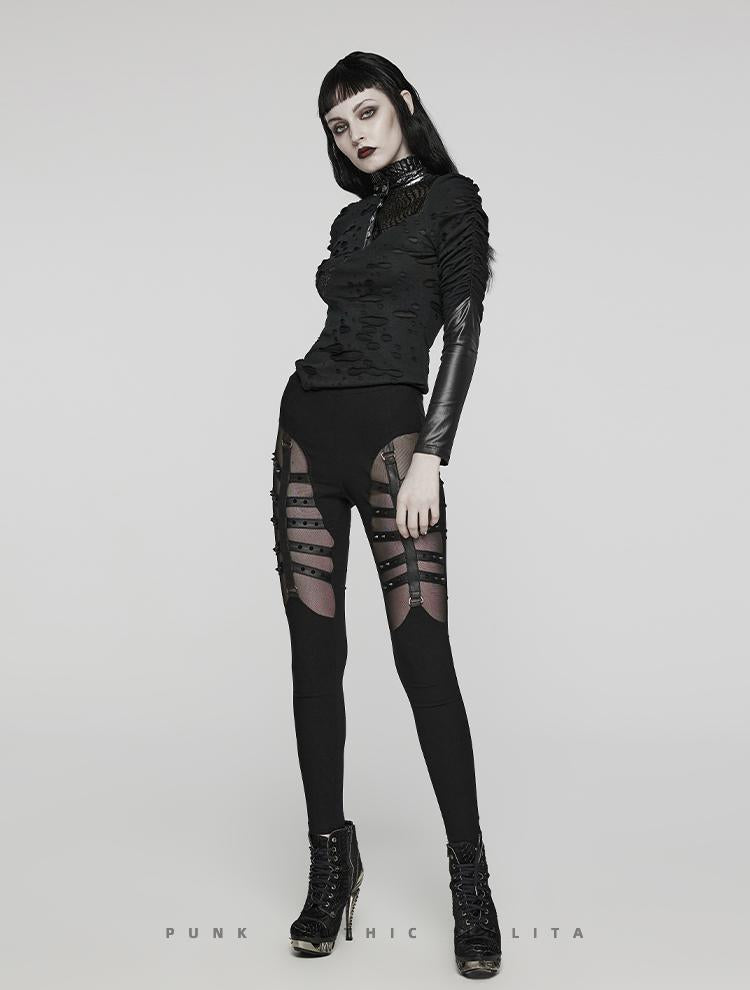 Punk Cutout Mesh Skinny Pants