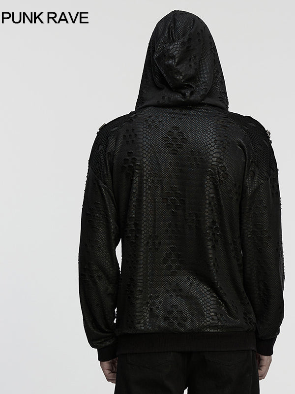 Punk Distressed Mesh Hoodie