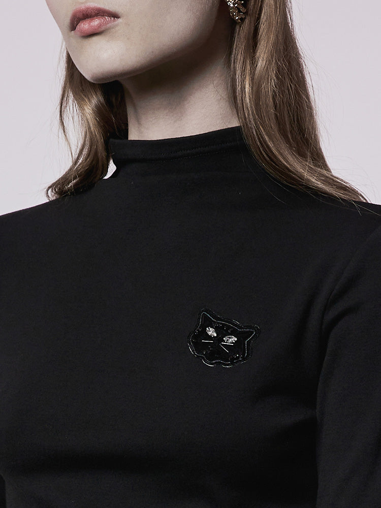 Black Mock-Neck Slim Tee