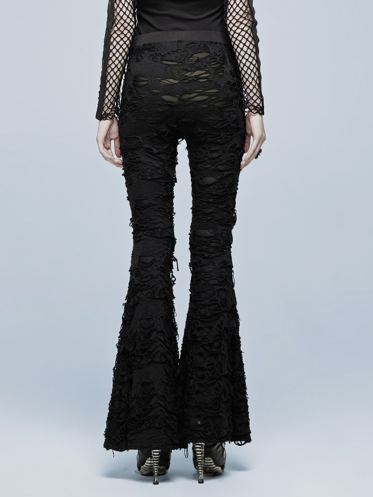Mesh-panel wide-leg black pants