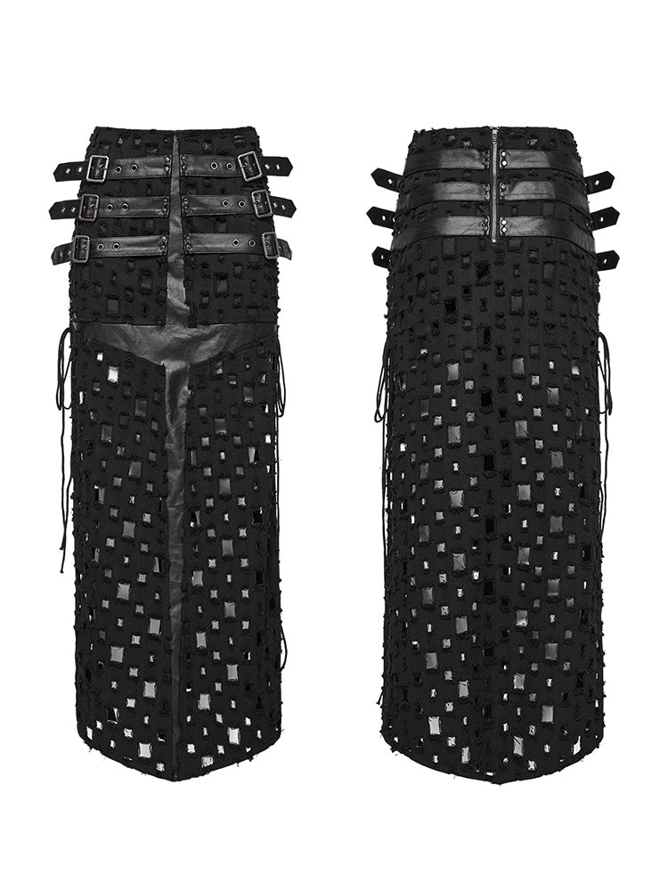 Cutout mesh distressed pencil skirt