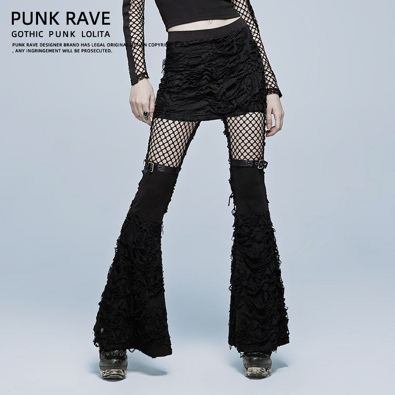 Punk Mesh Patchwork Flared Pants
